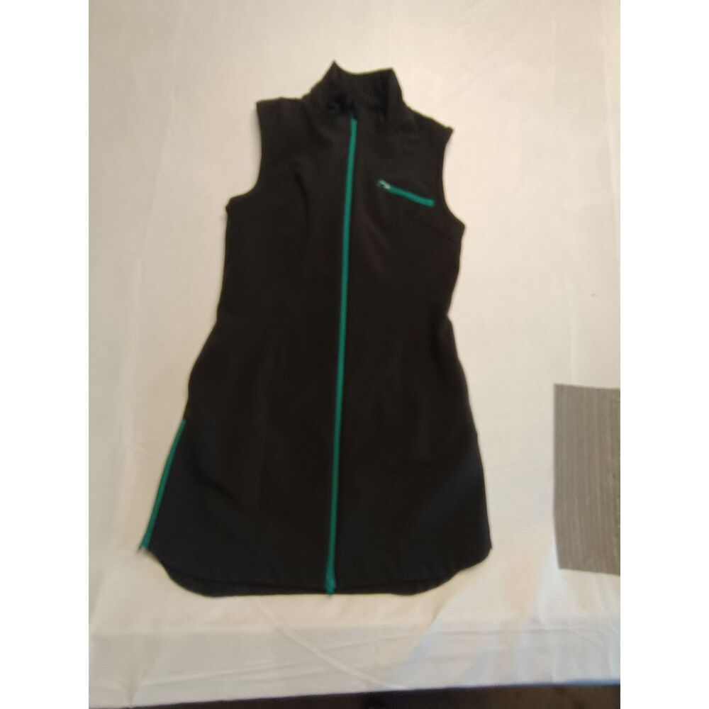 Betabrand Black Sleeveless Full Zip Tunic Dress with green trim size Small